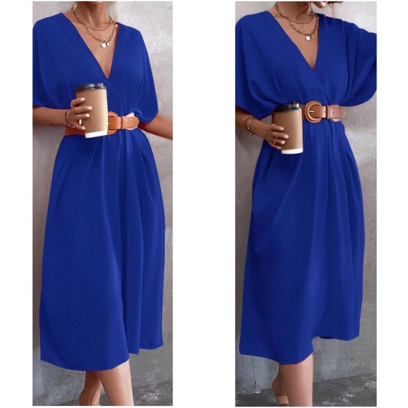 Vibrant V Neck Kimono Sleeve Oversized Midi Dress - Picture 3 of 5